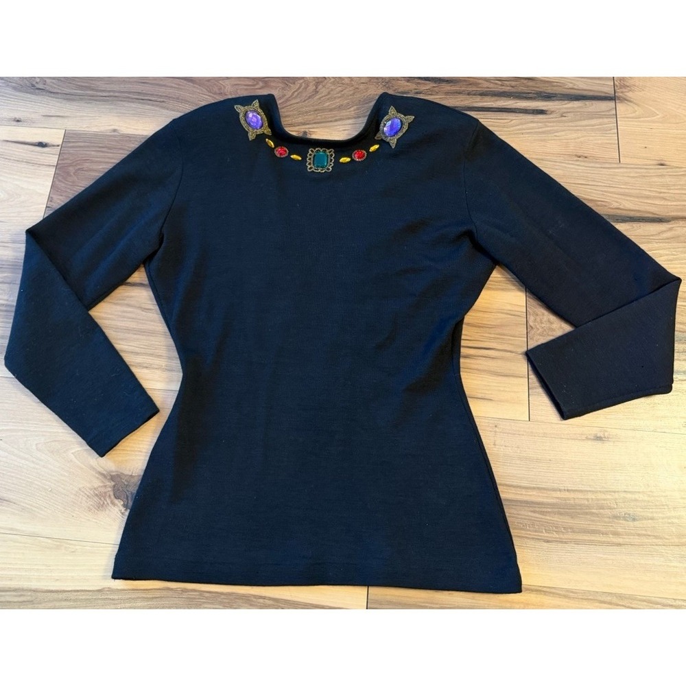 Vtg Capriccio Wool Sweater L Beaded Embellished Top 80s 90s Glam Cross Hong Kong